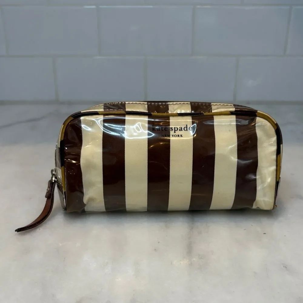 Kate Spade Striped Travel Cosmetic Case Pouch Clutch